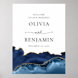 Begrüßungszeichen für Navy Blue Gold Agate Geode Poster