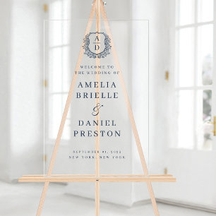 Begrüßungszeichen für Navy Blue Monogram Wappen Acrylschild