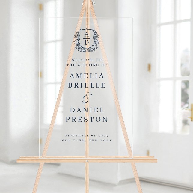 Begrüßungszeichen für Navy Blue Monogram Wappen Acrylschild (Von Creator hochgeladen)