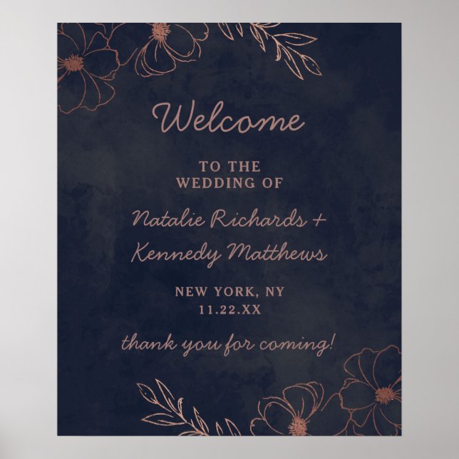 Begrüßungszeichen für Navy Blue & Rose Gold Foil Poster (Vorne)