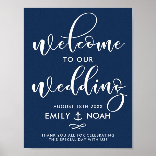 Begrüßungszeichen für Navy Blue Script Poster (Vorne)