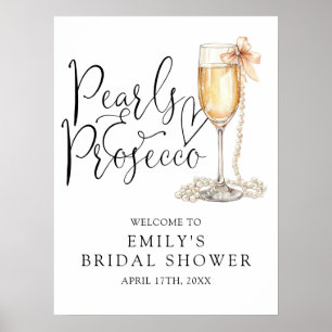 Begrüßungszeichen für Perlen und Prosecco-Brautpar Poster