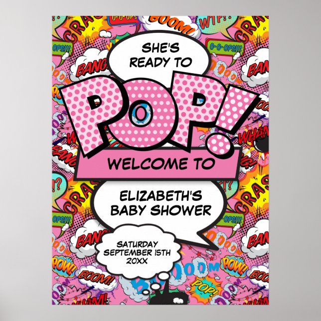 Begrüßungszeichen für Pop Babydusche Rosa Poster (Vorne)