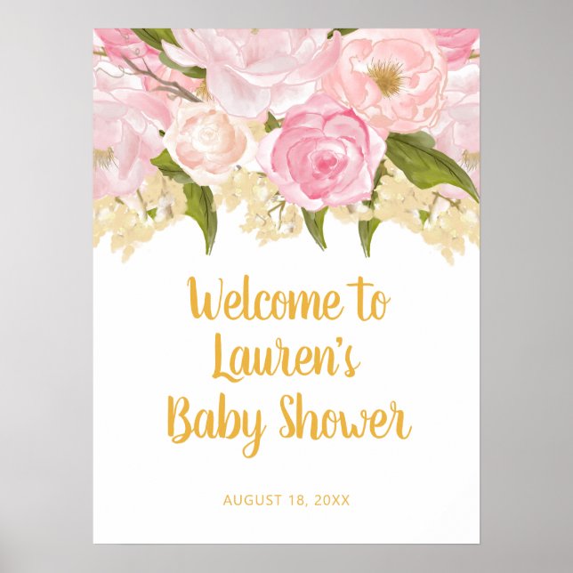 Begrüßungszeichen für Rosa und Gold Babydusche, Bl Poster (Vorne)