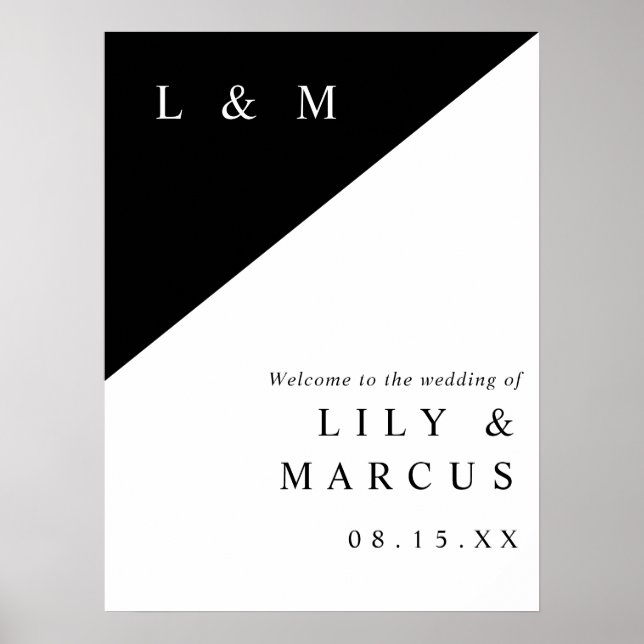 Begrüßungszeichen für Schwarz-Weiß-Chic Monogram Poster (Vorne)