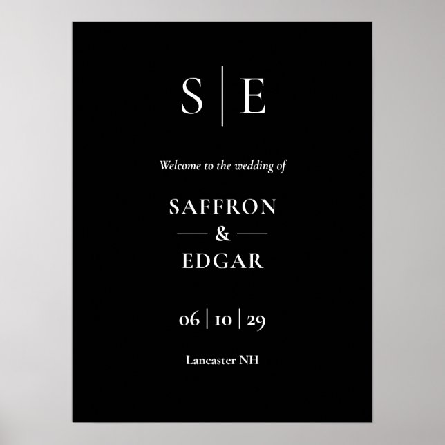Begrüßungszeichen für Schwarz-Weiß-Monogramm Poster (Vorne)
