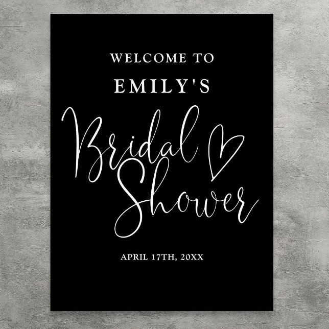 Begrüßungszeichen für Schwarzweiß-Script-Brautpart Poster (Black And White Script Bridal Shower Welcome Sign)