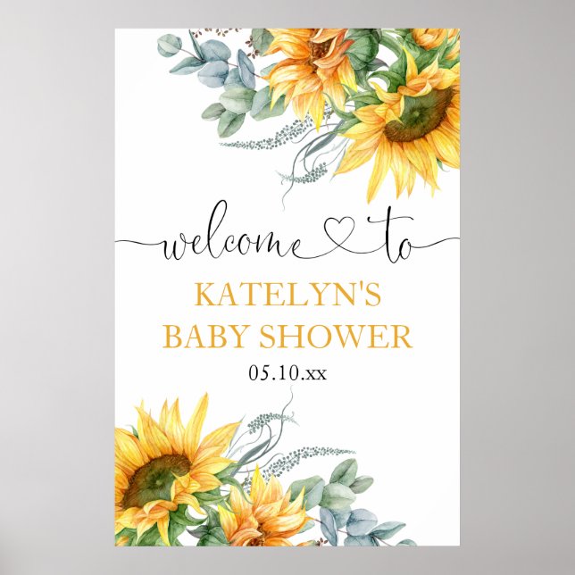 Begrüßungszeichen für Sonnenblumen Babydusche Poster (Vorne)