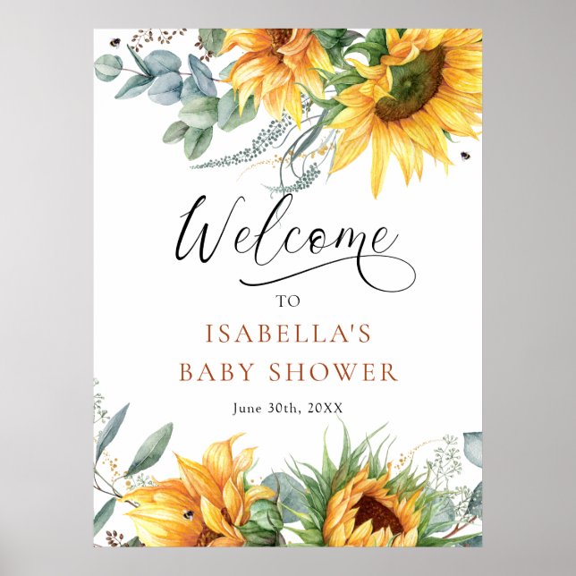 Begrüßungszeichen für Sonnenblumen Babydusche Poster (Vorne)