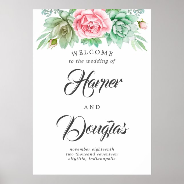 Begrüßungszeichen für Succulents Poster (Vorne)