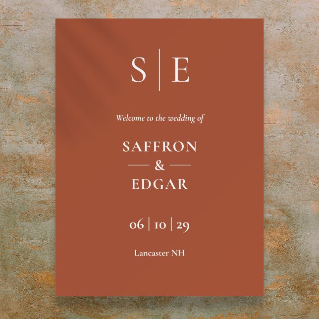 Begrüßungszeichen für Terracotta und Gold Monogram Poster (Terracotta And Gold Monogram Wedding Welcome Sign)