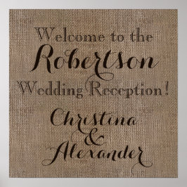 Begrüßungszeichen für Vintage Burlap-Hochzeit Poster