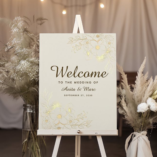 Begrüßungszeichen für Vintage Goldfloralhochzeit Poster (Von Creator hochgeladen)