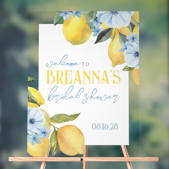 Begrüßungszeichen für Wasserfarben und Blume Acrylschild (Clear Acrylic Warercolor Lemon Main Squeeze Bridal Shower Welcome Sign. Many Size Options Available )