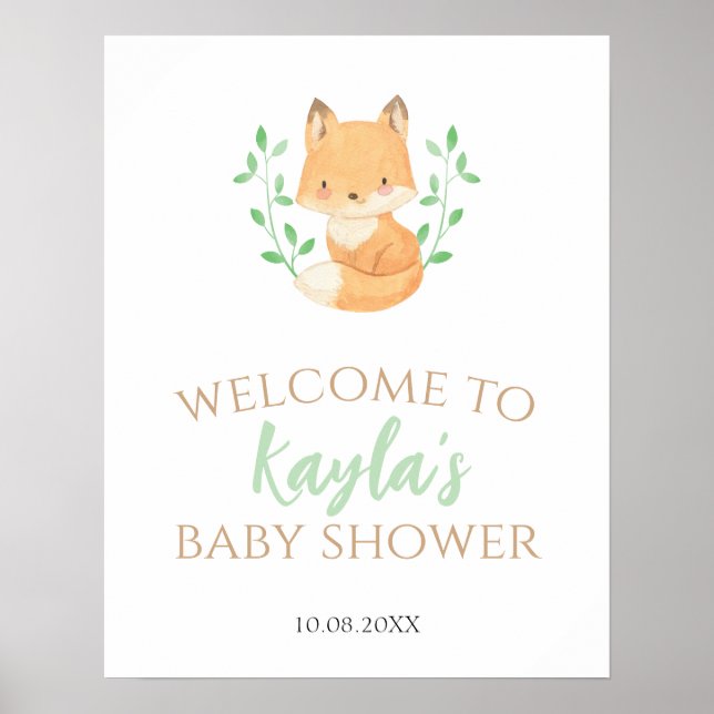 Begrüßungszeichen für Wasserfarbenfox Woodland Bab Poster (Vorne)