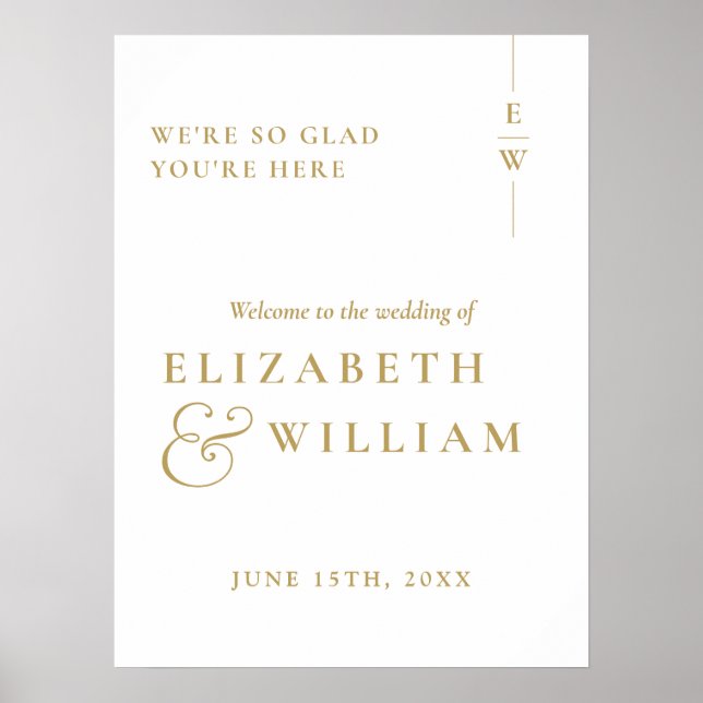 Begrüßungszeichen Gold Modernes Monogram Poster (Vorne)