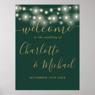 Begrüßungszeichen Grün und Gold String Lights Poster