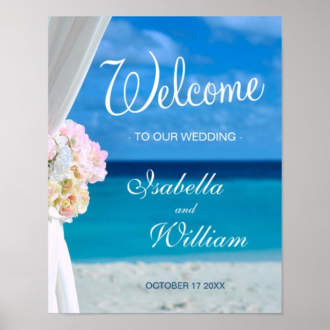 Begrüßungszeichen | Hochzeit am Blue Ocean Beach Poster (Vorne)