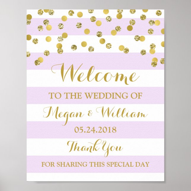 Begrüßungszeichen Lila Streifen Gold Confetti Poster (Vorne)