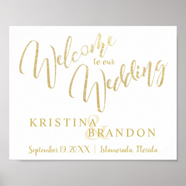 Begrüßungszeichen mit Champagner Gold Lettern Poster (Vorne)