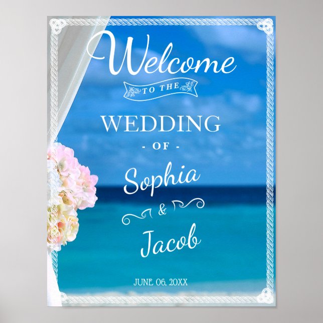 Begrüßungszeichen | Ocean Beach Summer Wedding Poster (Vorne)