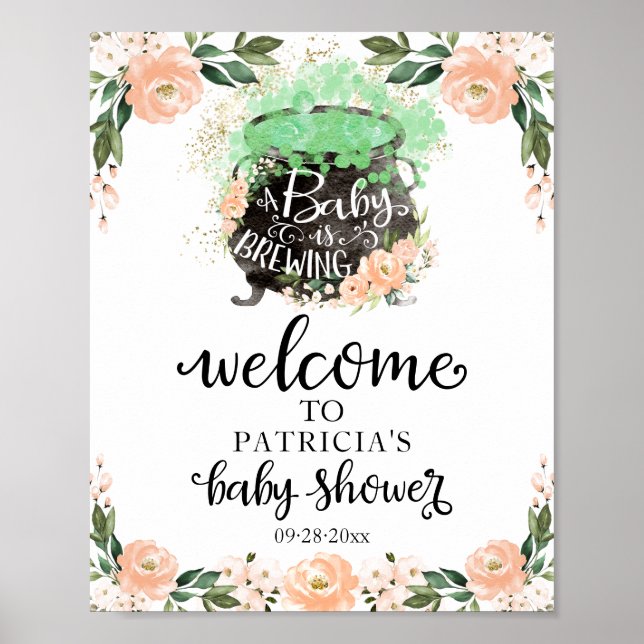 Begrüßungszeichen Peach Floral Halloween Baby Dusc Poster (Vorne)