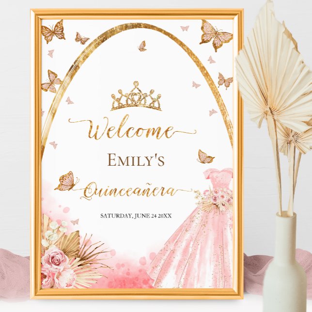 Begrüßungszeichen Quinceanera | Blütenrosa Rosa Go Poster (Von Creator hochgeladen)