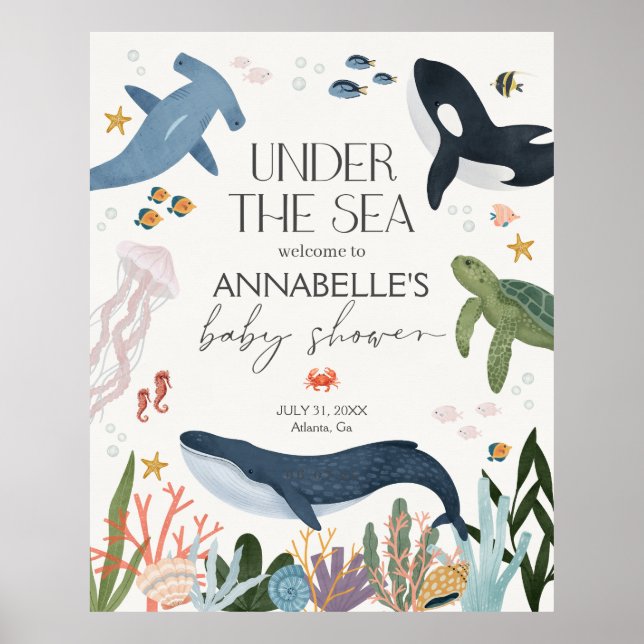 Begrüßungszeichen unter der Sea Baby Dusche Poster (Vorne)
