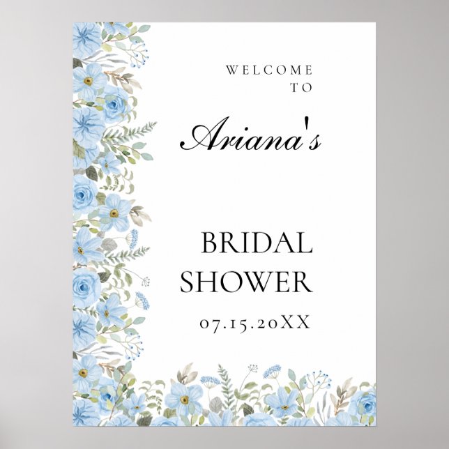 Begrüßungszeichen Vintag Blue Floral Poster (Vorne)