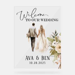 Begrüßungszeichen von Braut und Groom Floral Acrylschild