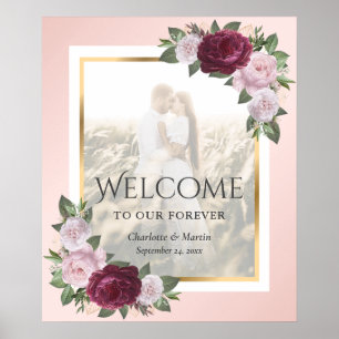 Begrüßungszeichen von Burgundy Blush Gold Floral W Poster