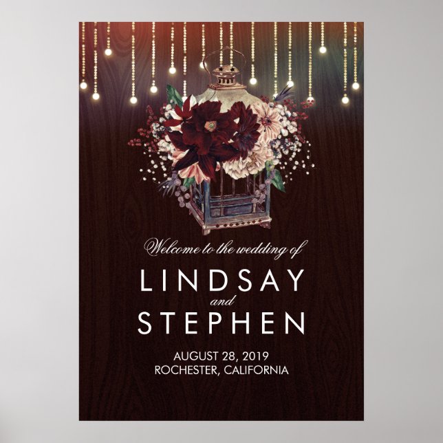 Begrüßungszeichen von Burgundy Floral Lantern Poster (Vorne)