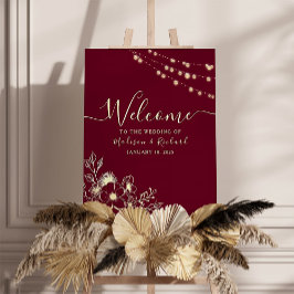 Begrüßungszeichen von Burgundy Gold Floral Wedding Poster