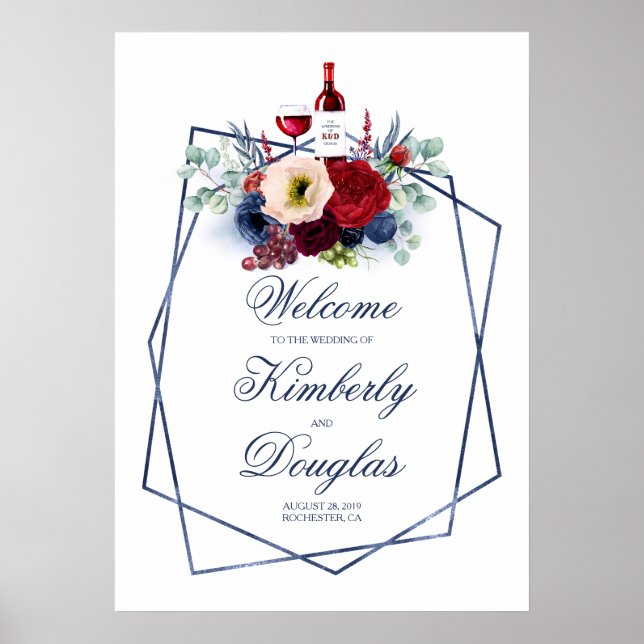Begrüßungszeichen von Burgundy Red and Navy Blue W Poster (Vorne)