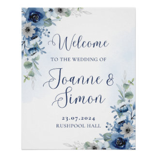 Begrüßungszeichen von Dusty Blue Floral Editable Poster
