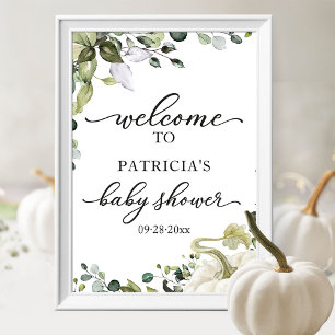 Begrüßungszeichen von Greenery Pumpkin Fall Baby D Poster
