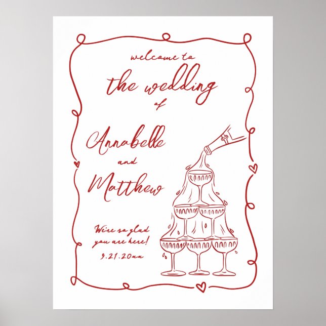 Begrüßungszeichen von Hand Drawn Red Whimsical Poster (Vorne)