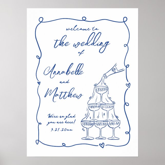 Begrüßungszeichen von Hand Drawn Whimsical Blue We Poster (Vorne)