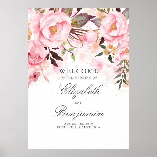 Begrüßungszeichen von Rosa Floral Poster (Vorne)