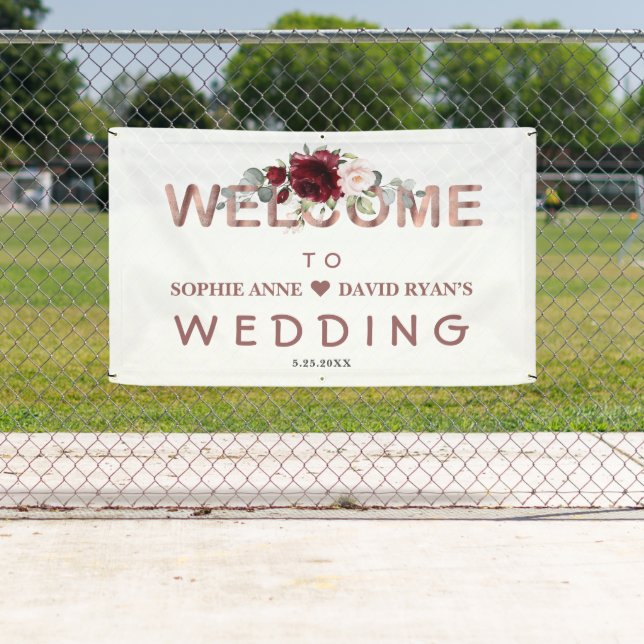 Begrüßungszeichen von Watercolor Burgundy Floral W Banner (Insitu)