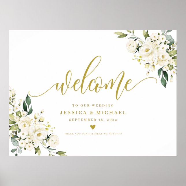 Begrüßungszeichen von White Floral Poster (Vorne)