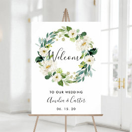 Begrüßungszeichen von White Floral Wreath Poster