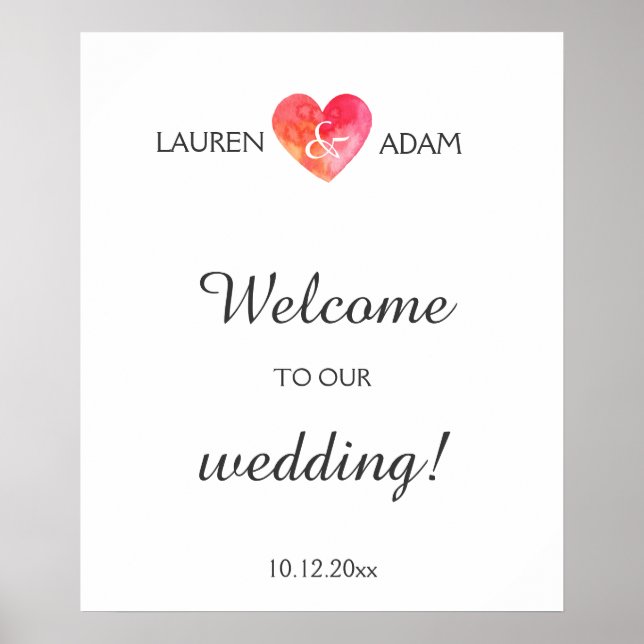 Begrüßungszeichen Wassercolo Herz, individuelle Na Poster (Vorne)