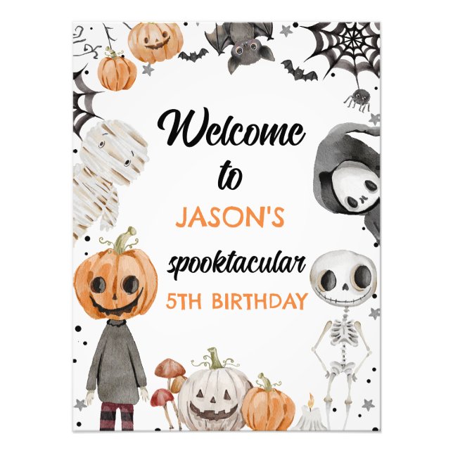 Begrüßungszeichen "Watercolor Orange Halloween" Fotodruck (Vorne)