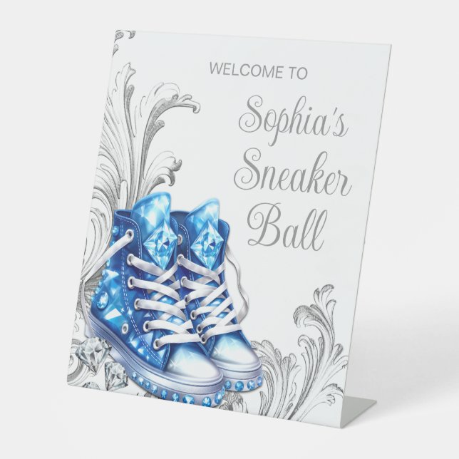 Begrüßungtisch für den Blue Sneaker Ball Sockelschild (Vorderseite)