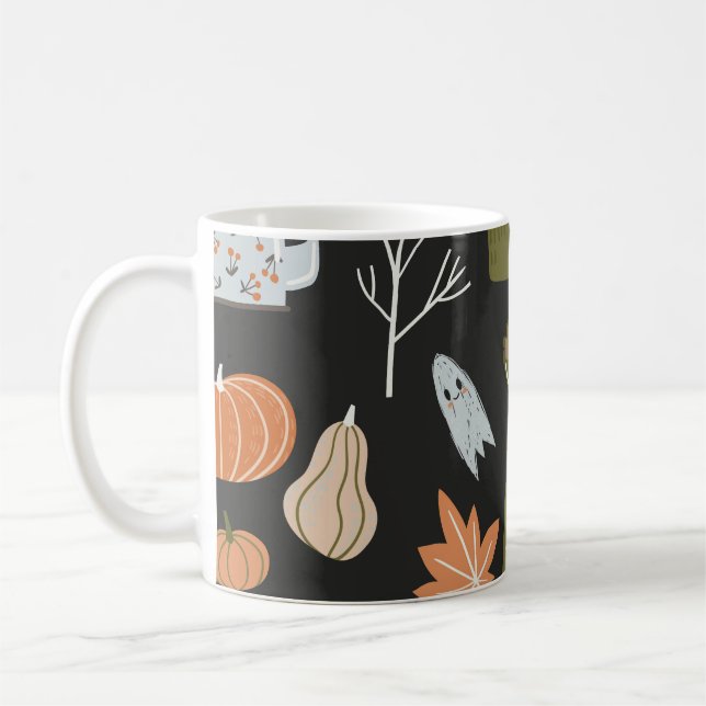 Behagliche Herbstelemente: Warmes Muster. Kaffeetasse (Links)