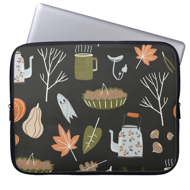 Behagliche Herbstelemente: Warmes Muster. Laptopschutzhülle (Vorderseite)