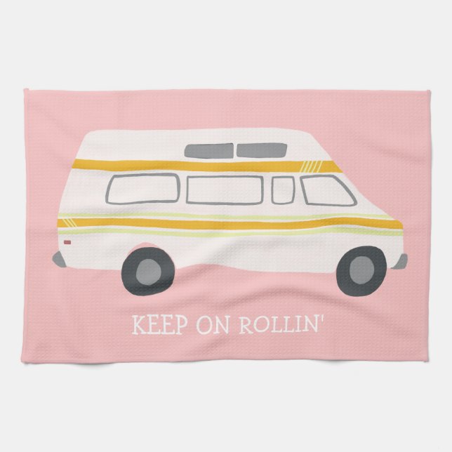 BEHALT AUF ROLLIN Retro Campervan Motorhome RV Pin Geschirrtuch (Horizontal)