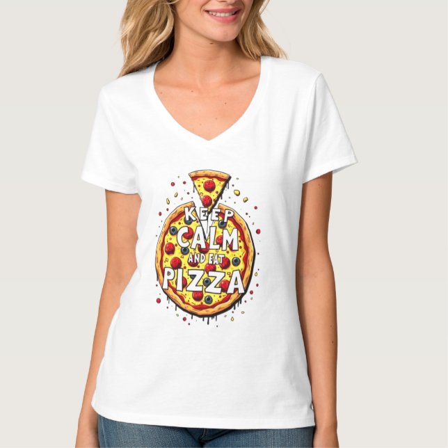 Behalt Calm and Eat Pizza: Perfekt für Pizza T-Shirt (Vorderseite)