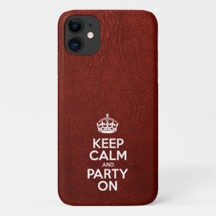 Behalt Calm and Party On, Rotes Leder, Typografie Case-Mate iPhone Hülle